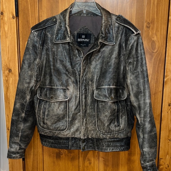 Bermans Other - Vintage Bermans Distressed Leather Bomber Jacket
